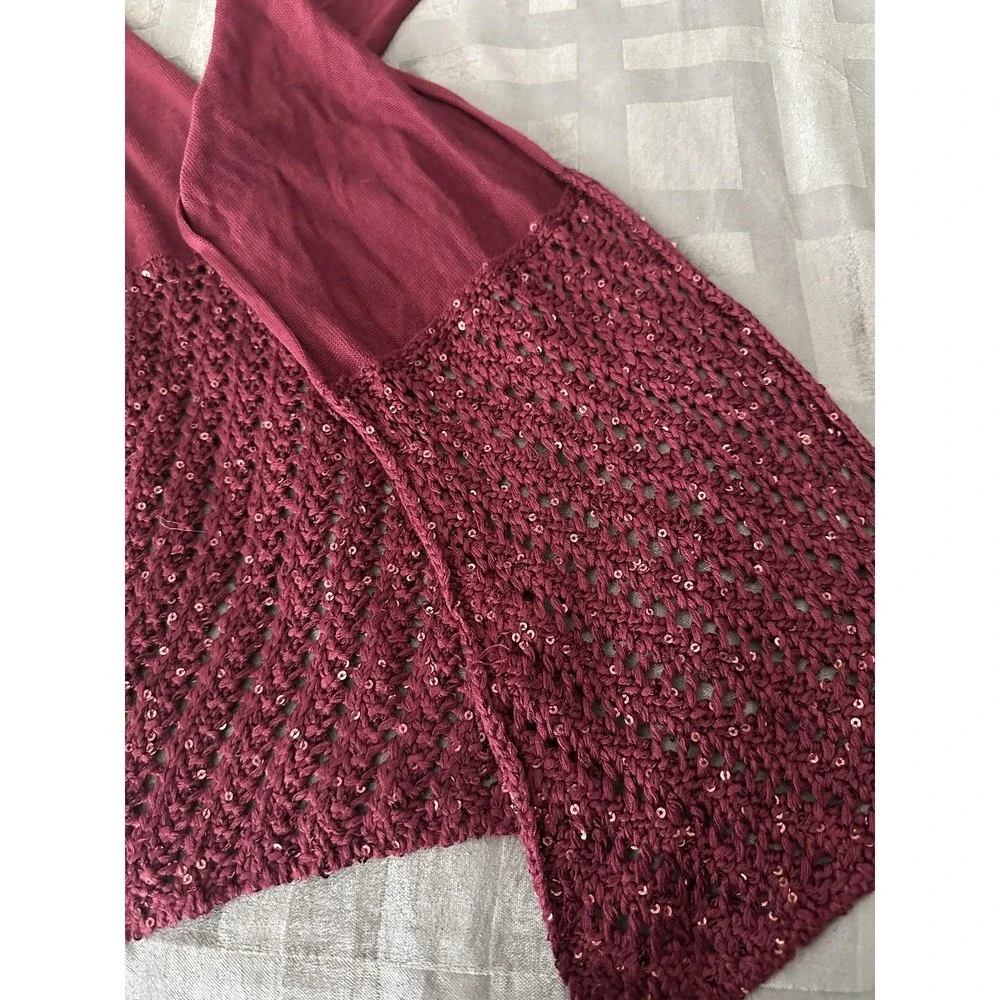 Sequin Knit Scarf Womens One‎ Size Burgundy 75in Long Lightweight Dressy